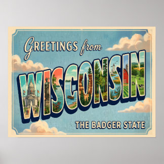 Groeten uit Wisconsin Vintage Travel Poster