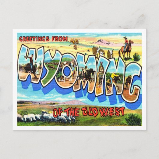 Groeten uit Wyoming van het Oude West Travel Briefkaart (Voorkant)
