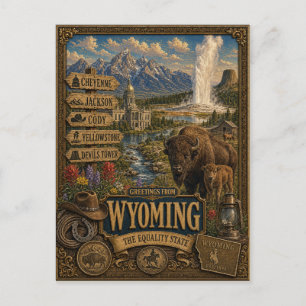 Groeten uit Wyoming Vintage Retro Kunst Briefkaart