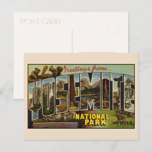 Groeten uit Yosemite Grote Letter Vintage Briefkaart (Voorkant / Achterkant)