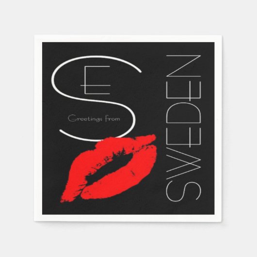 Groeten uit Zweden: Zweedse rode lipstick Kiss Servetten (Voorkant)