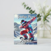 Groeten van Aspen Dabbing Snowboarder Briefkaart (Staand voorkant)
