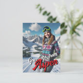 Groeten van Aspen Vrouw Skier Briefkaart (Staand voorkant)