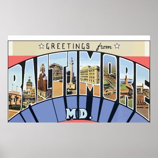 Groeten van Baltimore Md., Vintage Poster (Voorkant)