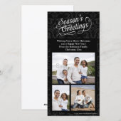 Groeten van Black and White Damask Season Feestdagenkaart (Voorkant / Achterkant)