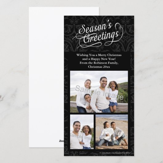 Groeten van Black and White Damask Season Feestdagenkaart (Voorkant / Achterkant)