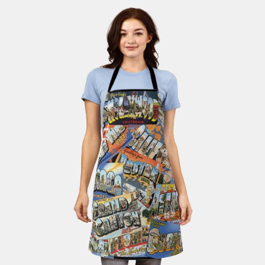 groeten van ... Briefkaarten collage Schort (Gedragen)