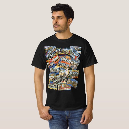  groeten van ... Briefkaarten collage T-shirt (Voorkant volledig)