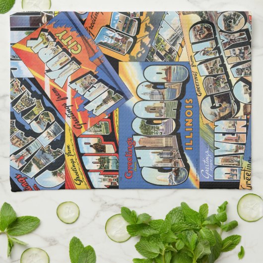 groeten van ... Briefkaarten collage Theedoek (Gevouwen)