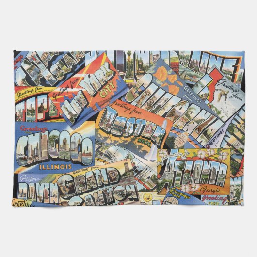  groeten van ... Briefkaarten collage Theedoek (Horizontaal)