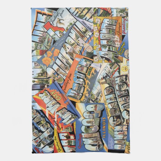  groeten van ... Briefkaarten collage Theedoek (Verticaal)