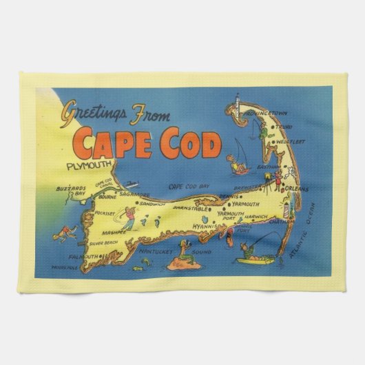 Groeten van Cape Cod Kaart Theedoek (Horizontaal)