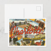 Groeten van Charlotte, North Carolina Travel Briefkaart (Voorkant / Achterkant)