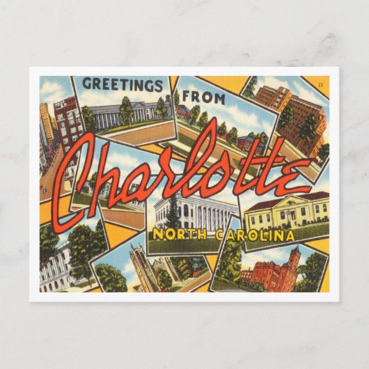 Groeten van Charlotte, North Carolina Travel Briefkaart (Voorkant)