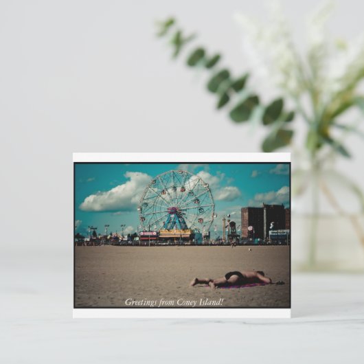 Groeten van Coney Island. Briefkaart (Staand voorkant)