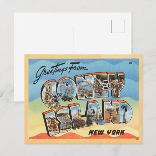 Groeten van Coney Island, New York Travel Briefkaart (Voorkant / Achterkant)
