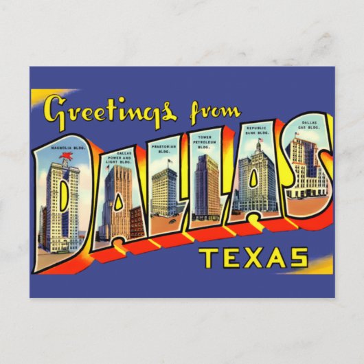 groeten van Dallas, Texas Travel Briefkaart (Voorkant)