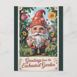 "Groeten van de Gnome uit de Betoverde Tuin" Feestdagenkaart