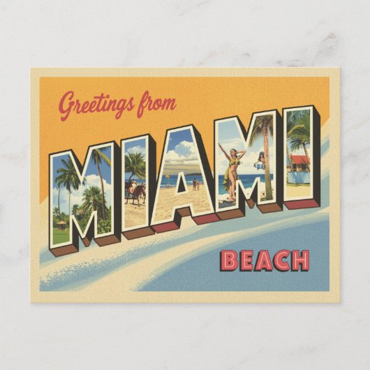 Groeten van de Miami Beach Vintage Briefkaart (Voorkant)