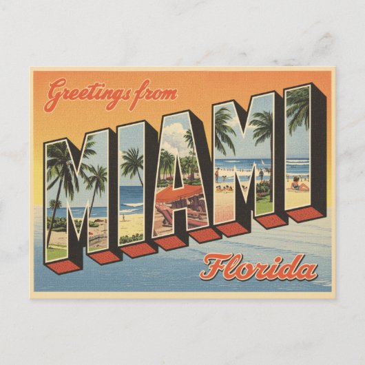 Groeten van de Miami Florida Vintage Briefkaart (Voorkant)