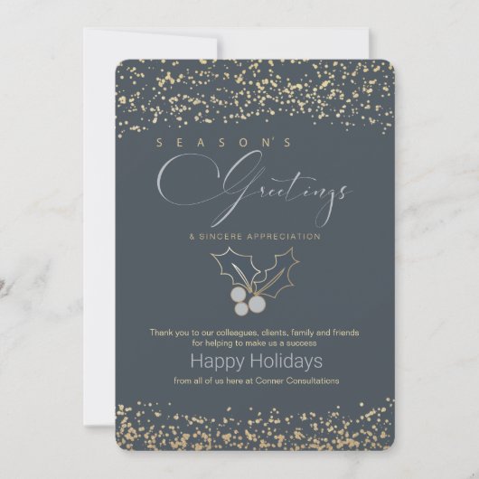 Groeten van de moderne blauwe gouden zakenseizoene kaart (Voorkant)