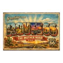 Groeten van de Mother Road in grote letters