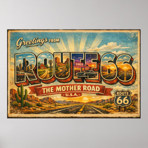 Groeten van de Mother Road in grote letters Poster