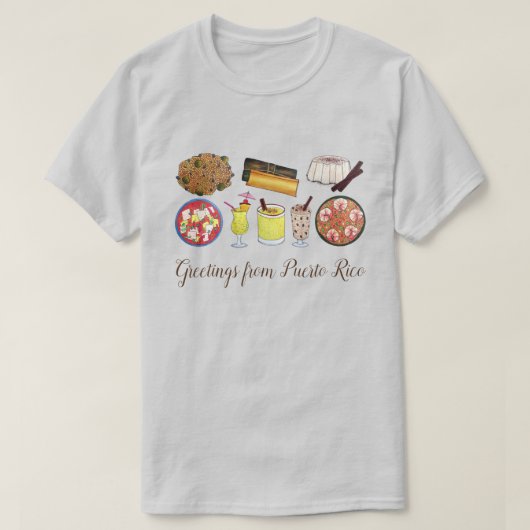 Groeten van de Puerto Rico Carribean Island Foods T-shirt (Design voorkant)