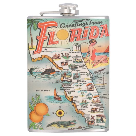 Groeten van de  toeristenkaart van Florida Heupfles (Voorkant)