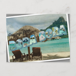 Groeten van de vintage kaart van Bora Bora