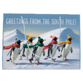 "Groeten van de Zuidpool" Pinguïn Design Groot Cadeauzakje (Achterkant)