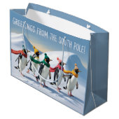 "Groeten van de Zuidpool" Pinguïn Design Groot Cadeauzakje (Achterkant Gekanteld)