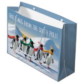 "Groeten van de Zuidpool" Pinguïn Design Groot Cadeauzakje (Voorkant Gekanteld)