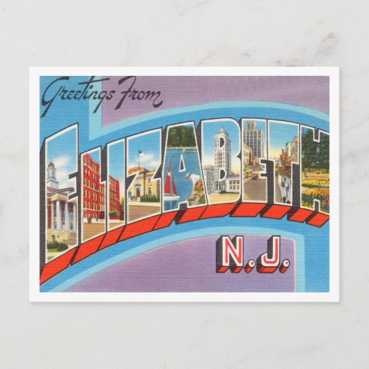 Groeten van Elizabeth, New Jersey Travel Briefkaart (Voorkant)