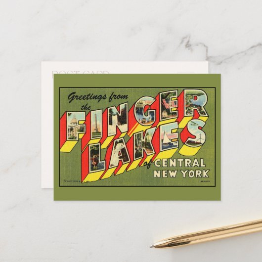 Groeten van Finger Lakes Large Letter Briefkaart (Voorkant / Achterkant in situ)