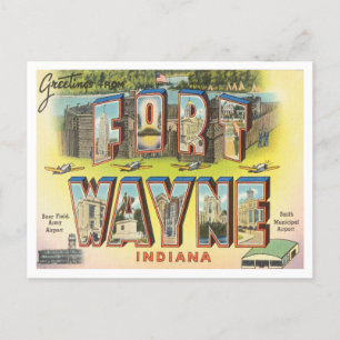 Groeten van Fort Wayne, Indiana Vintage Travel Briefkaart