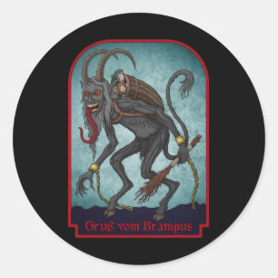 Groeten van Gruss van Krampus Kerstfeest Ronde Sticker