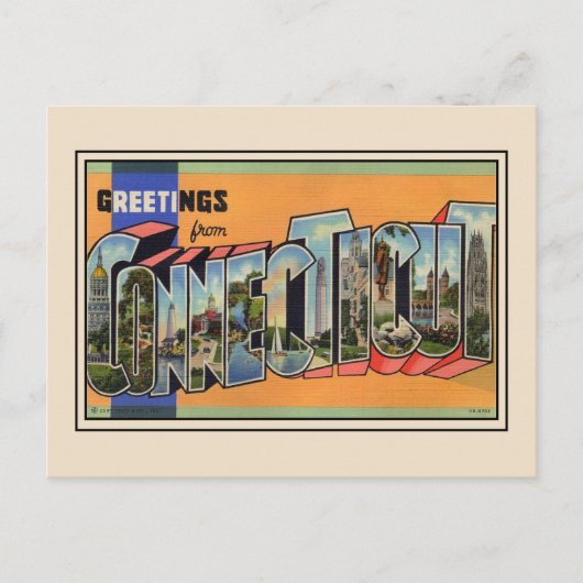 Groeten van het  Briefkaart van Connecticut (Voorkant)
