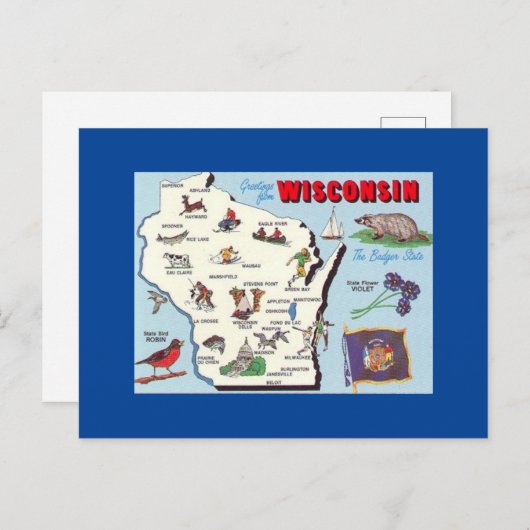  groeten van het Briefkaart van Wisconsin (Voorkant / Achterkant)