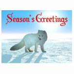 Groeten van het seizoen - Arctic Fox Fotobeeldje Magneet<br><div class="desc">Wit op wit. Een digitaal schilderij van een Arctische Fox, Vulpes lagopus, op het poolijs. De zon hangt laag in de heldere blauwe arctische hemel. Staar niet naar de zon, omdat het uw ogen kan beschadigen. De tekst, "de Groeten van het seizoen" verschijnt in rood. De Arctic Fox is comfortabel...</div>