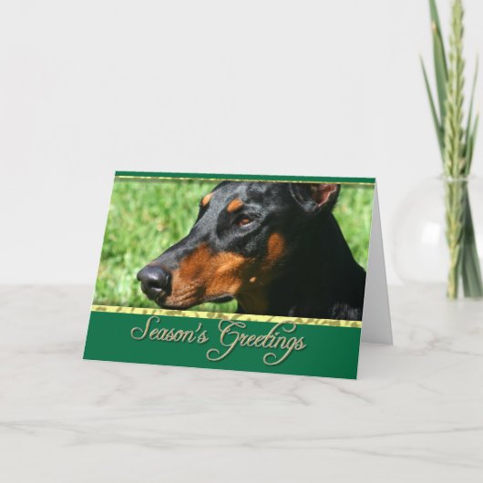 Groeten van het seizoen Doberman Pinscher kaart (Voorkant)