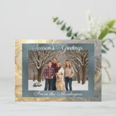 Groeten van het seizoen Frost Border met foto Feestdagenkaart (Staand voorkant)