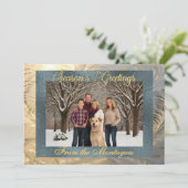 Groeten van het seizoen Frost Border met foto Feestdagenkaart (Staand voorkant)