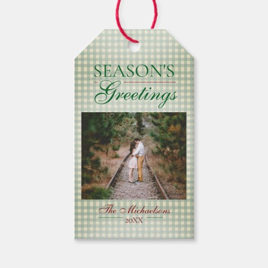 Groeten van het seizoen Gingham Christmas Cadeaulabel (Voorkant)