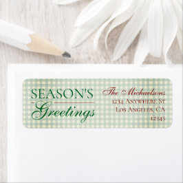 Groeten van het seizoen Gingham Christmas Etiket