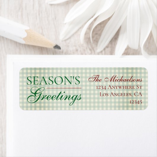 Groeten van het seizoen Gingham Christmas Etiket (Insitu)