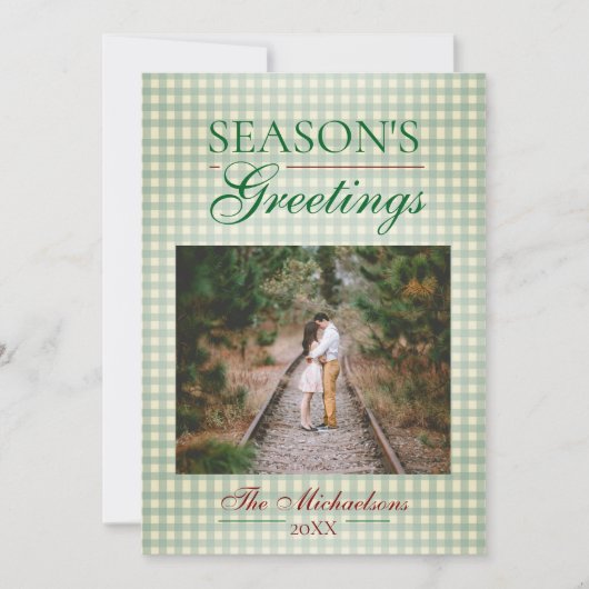 Groeten van het seizoen Gingham Christmas Feestdagenkaart (Voorkant)