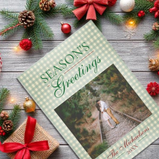 Groeten van het seizoen Gingham Christmas Feestdagenkaart