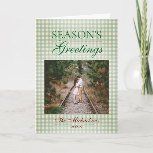 Groeten van het seizoen Gingham Christmas Kaart (Voorkant)