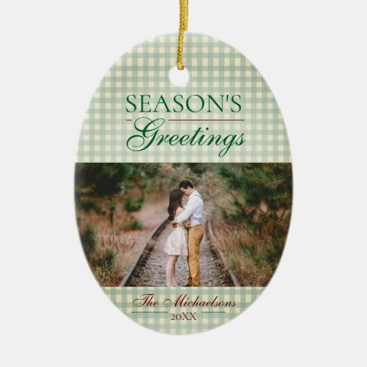 Groeten van het seizoen Gingham Christmas Keramisch Ornament (Voorkant)